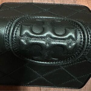 Tory Burch Black Quilted Leather compact wallet